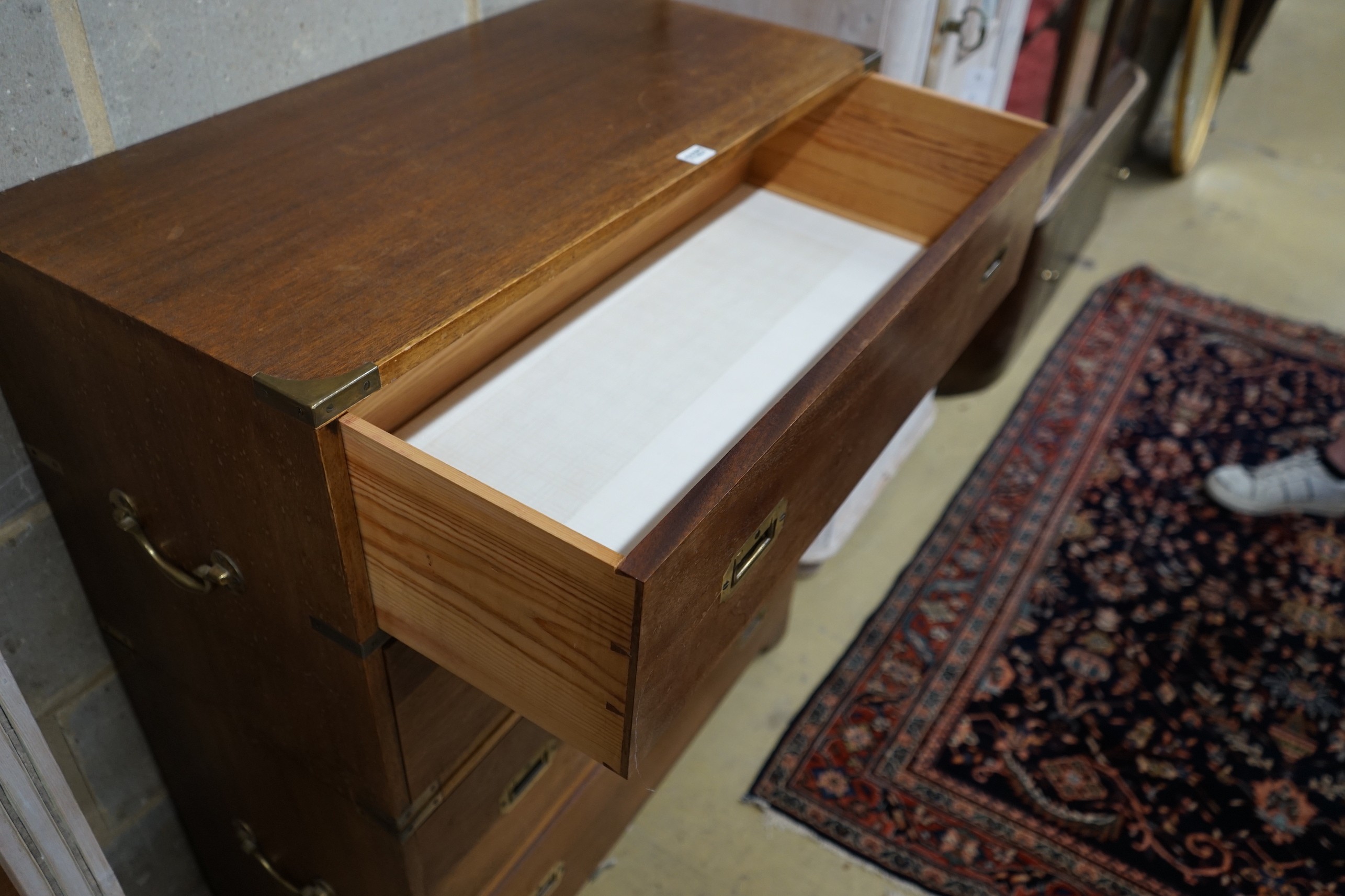 A reproduction mahogany four drawer two part military chest, width 83cm, depth 40cm, height 97cm